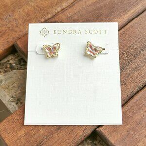 Kendra Scott Lillia Butterfly Stud Earrings. Gold Dichroic Glass